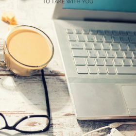 Image of a laptop and a cup of tea with "Top Digital Nomad Gadgets to take with you" superimposed on it